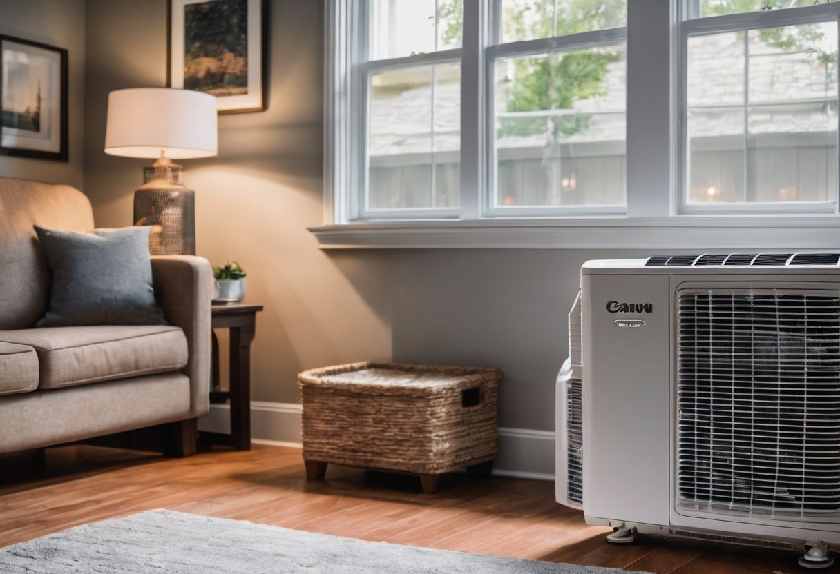 A well-maintained air conditioning unit in a clean, organized home interior. A well-maintained air conditioning unit in a clean, organized home interior.