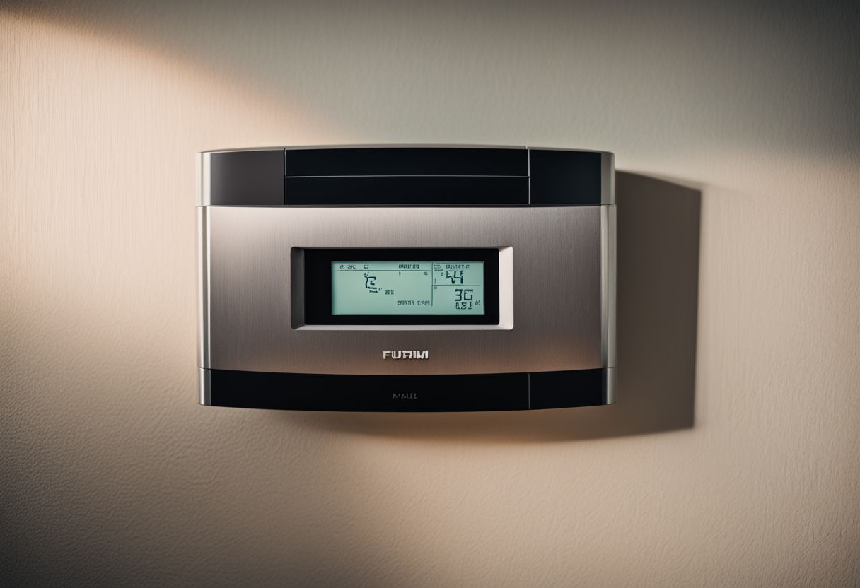 A malfunctioning AC thermostat in a dusty room with blank display. A malfunctioning AC thermostat in a dusty room with blank display.