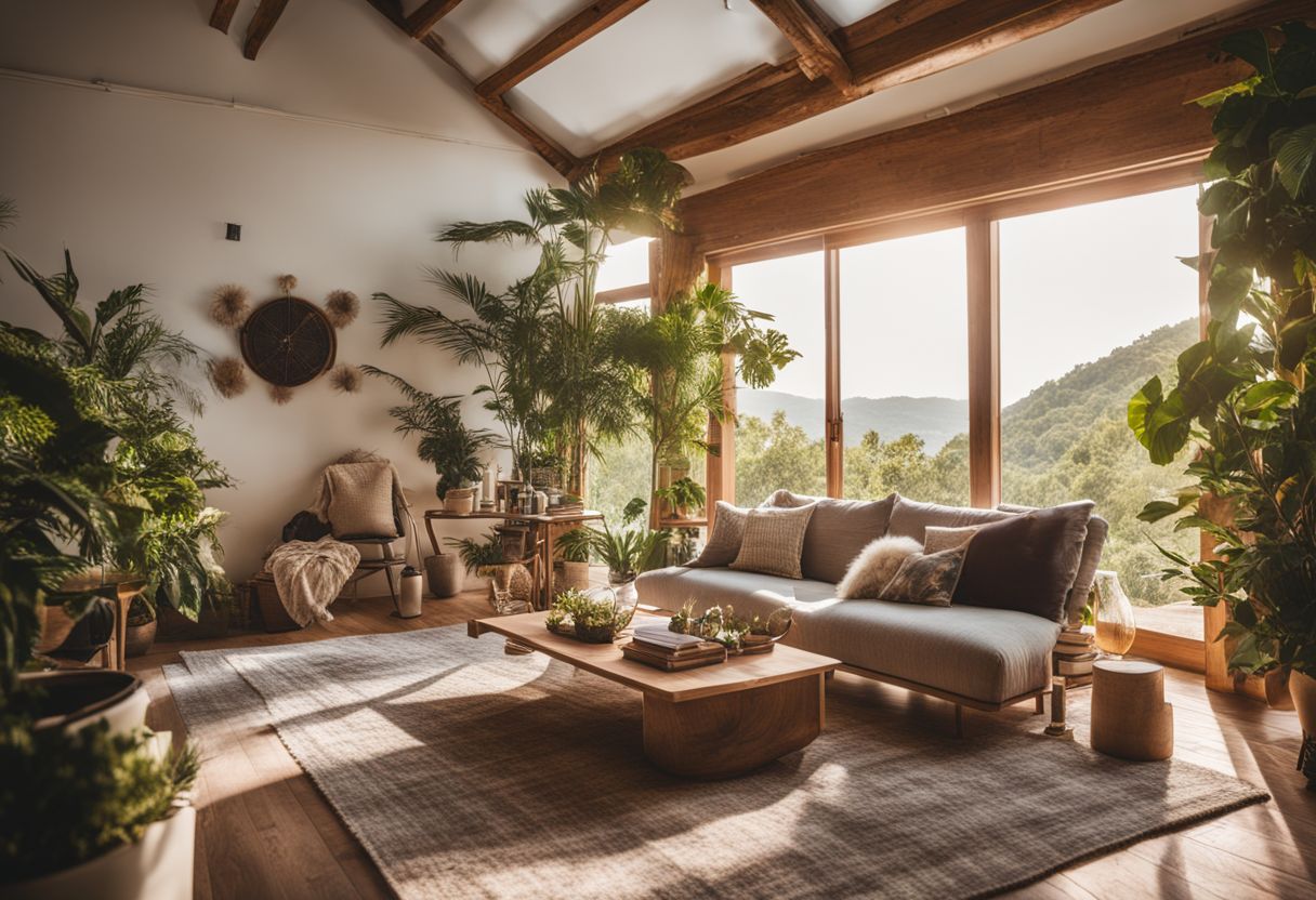 A photo of an energy-efficient home surrounded by greenery and people. A photo of an energy-efficient home surrounded by greenery and people.