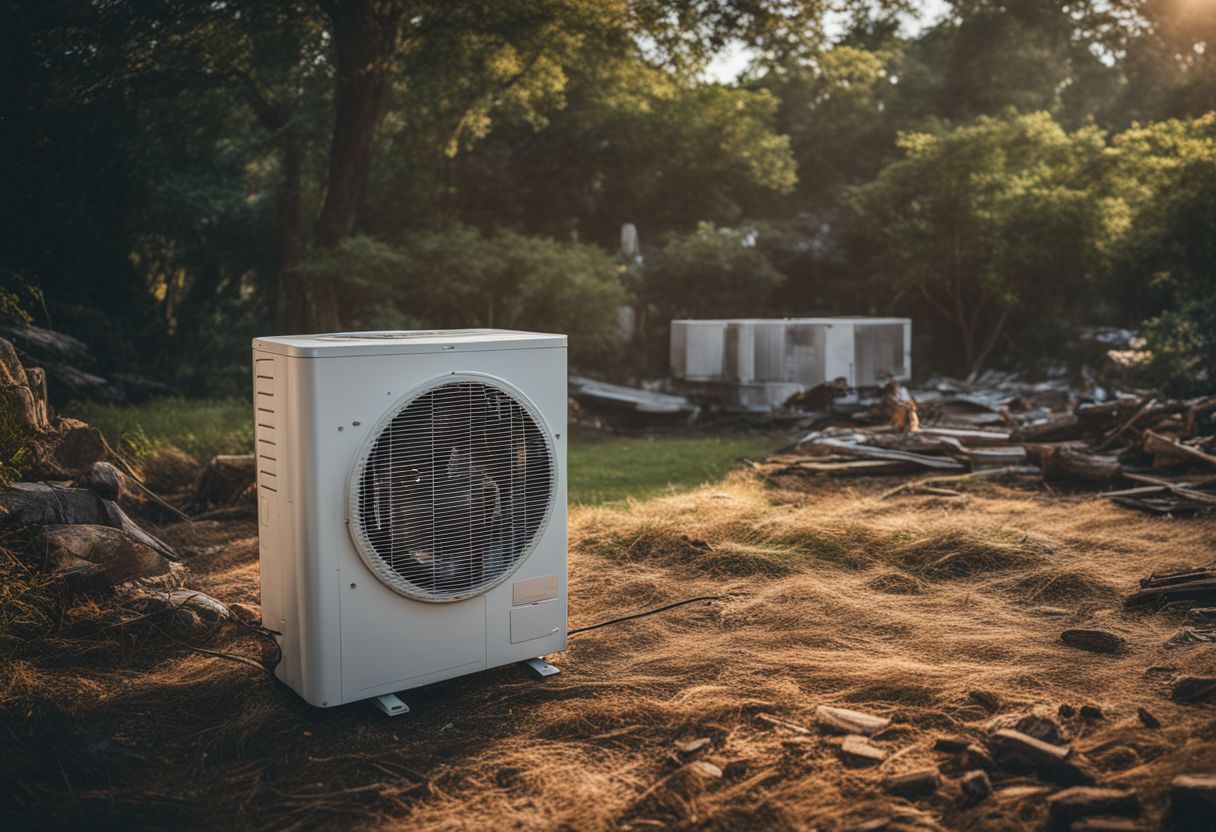 A clean air conditioning unit in a debris-free outdoor environment. A clean air conditioning unit in a debris-free outdoor environment.
