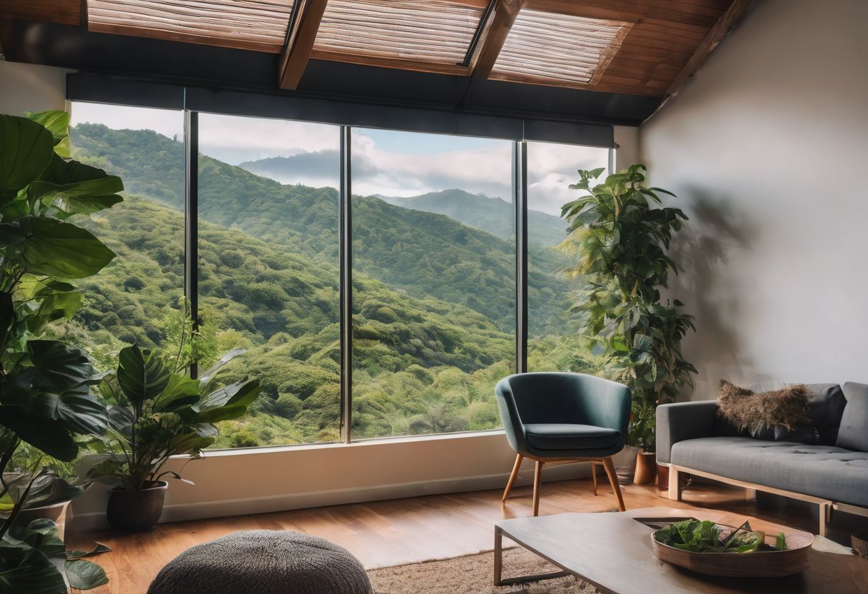 A modern air conditioning unit surrounded by greenery in a bustling atmosphere. A modern air conditioning unit surrounded by greenery in a bustling atmosphere.