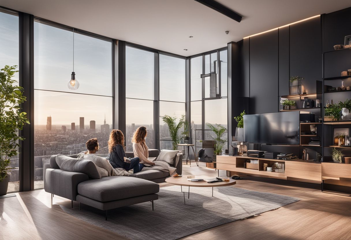 A modern, energy-efficient home with smart appliances and solar panels. A modern, energy-efficient home with smart appliances and solar panels.