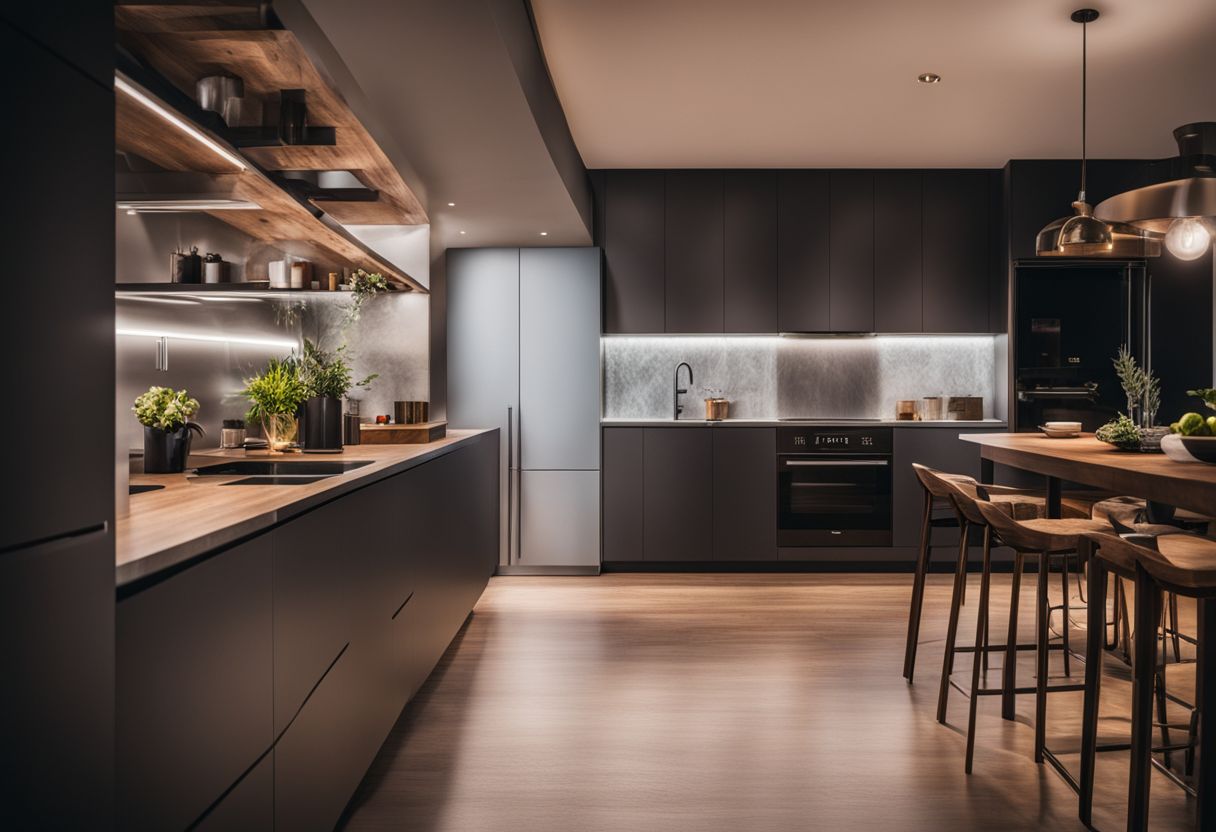 A busy kitchen with various people wearing different outfits and hairstyles. A busy kitchen with various people wearing different outfits and hairstyles.